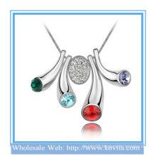 Costume jewellery,artificial american diamond jewelry white gold horn button colorful crystal necklace